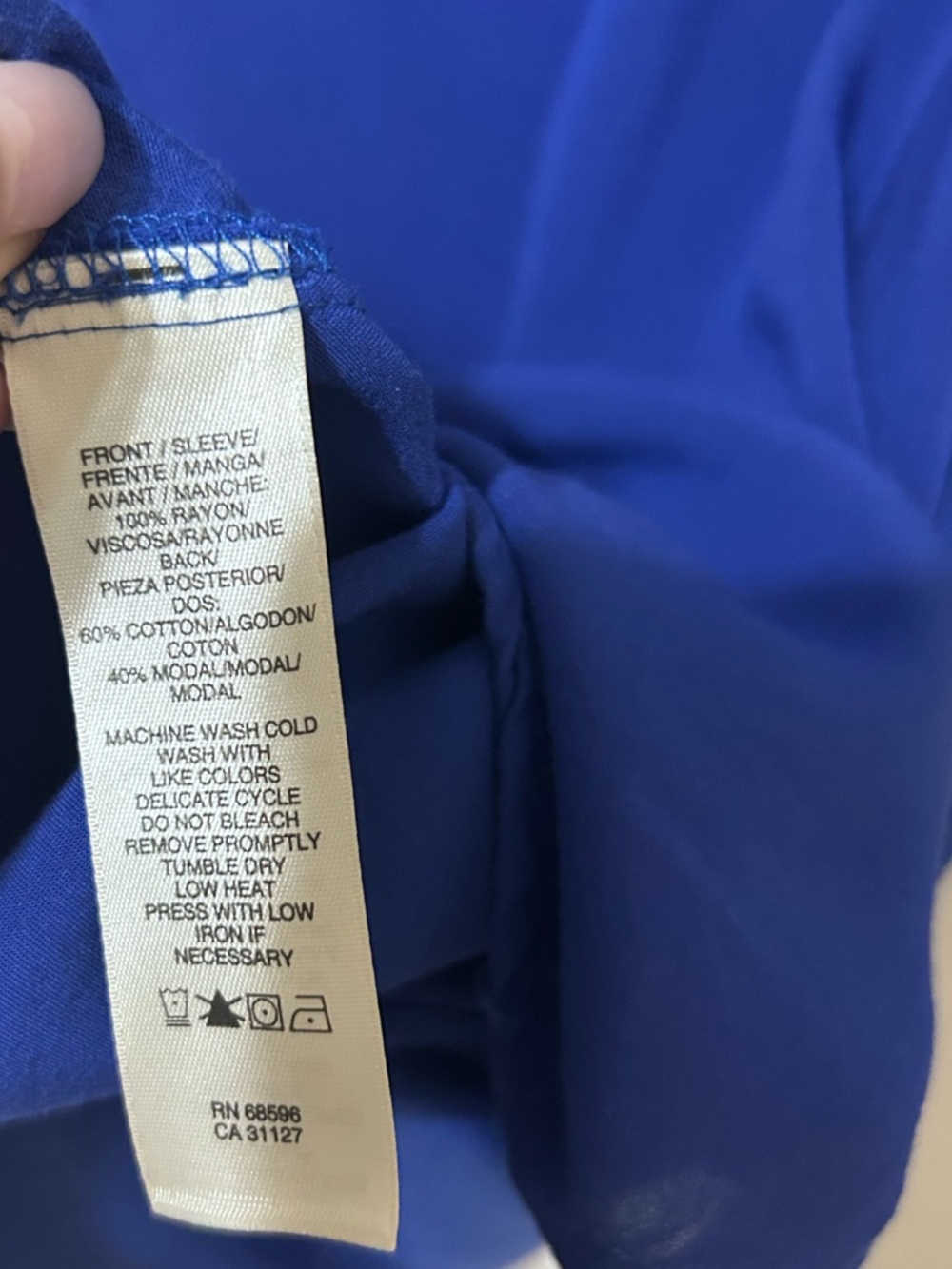 DKNY JEANS Cobalt Blue Rayon Blend 3/4 Sleeve Blouse - Women’s Large - Picture 3 of 7